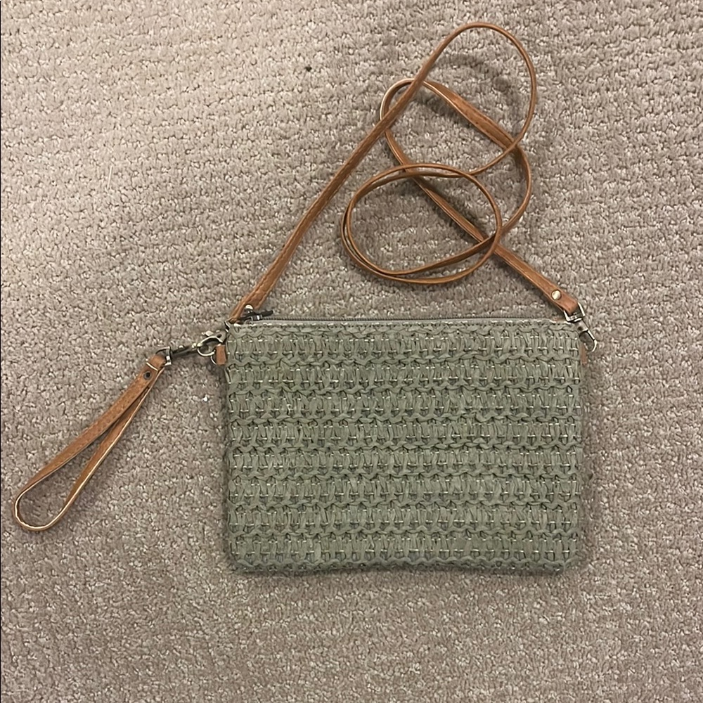 Sage Green and Tan Clutch with Wristlet